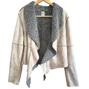 DYLAN | Faux Sherpa Cascade Collar Light Open Front Coat | Size Medium